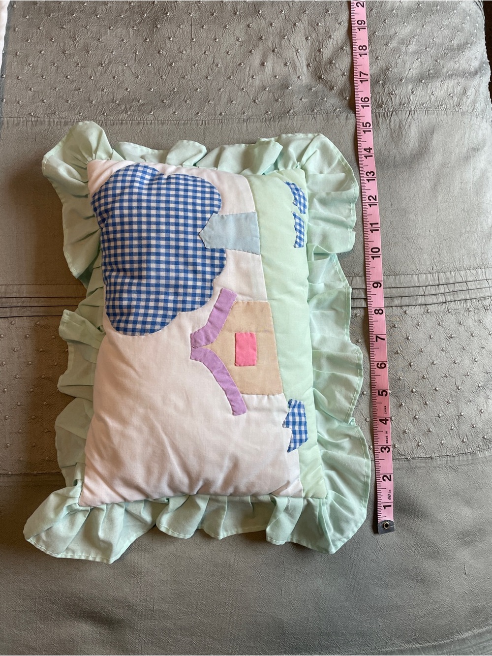 Nursery Quilted Crib Blanket & Pillow Set , Mint and Blue - Picture 7 of 10
